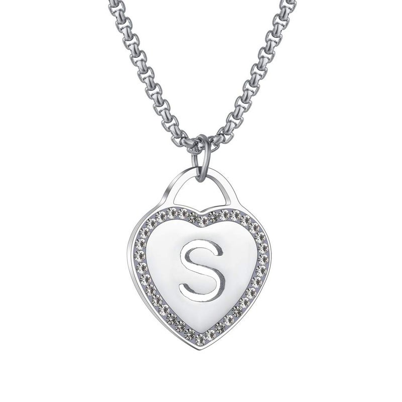 Vanstart CALIS Women's Silver Initial Necklace Stainless Steel Love Heart Tiny Letter Necklace Personalized Name Jewelry for Girlfriend Gift Alphabet Letter S - Image 1